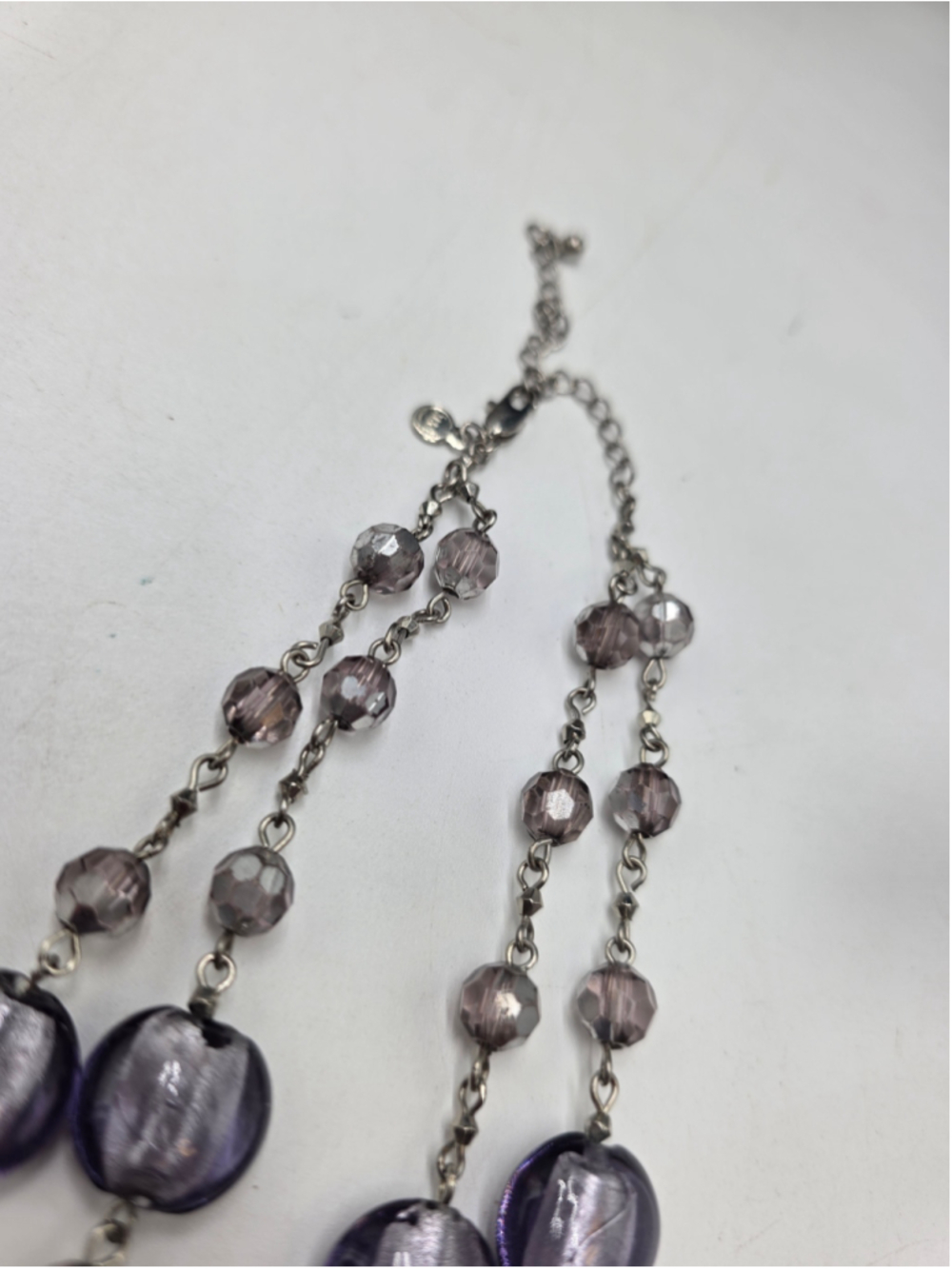 M&S Marks & Spencer Purple Glass Bead Double Strand Statement Necklace - Picture 6 of 10